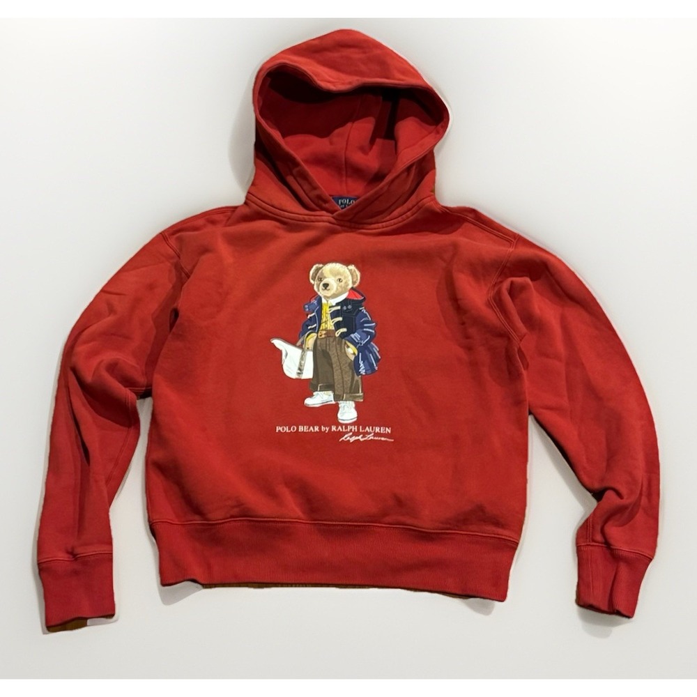 Vintage Polo Ralph Lauren Polo Bear Hoodie Women's S Red Pullover Preppy Rare - Picture 2 of 5